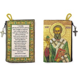 Catholic Rosary Pouch, St. Patrick Irish Rosary Case With Prayer From His Breastplate, 4" x 6" Jewelry & Coin Purse with Cross - Rosary Holder For Prayer Beads, Bolsa de Rosario Catolico