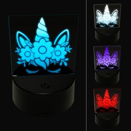 Sniggle Sloth Pretty Sleepy Unicorn Face 3D Illusion LED Night Light Sign Nightstand Desk Lamp