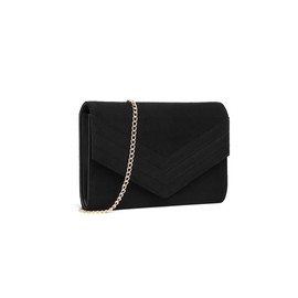 Miss Lulu Women's Clutch Elegant Envelope Clutch Evening Bag Bridal Bag Envelope Clutch Bag Handbag with Chain for Wedding Party Prom, black