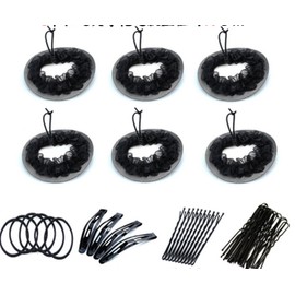 6Pcs Black Bun Hair Nets Set Womens Hair Clips Reusable Elastic Mesh Bun Cover for Ballerina Dancer Nurse Skater (L)