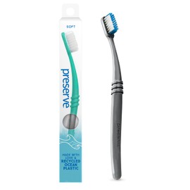 Preserve Ocean Plastic Initiative (POPi) Adult Toothbrush, Made in USA from Recycled Ocean Plastic, Charcoal Grey, Soft, 1 Count