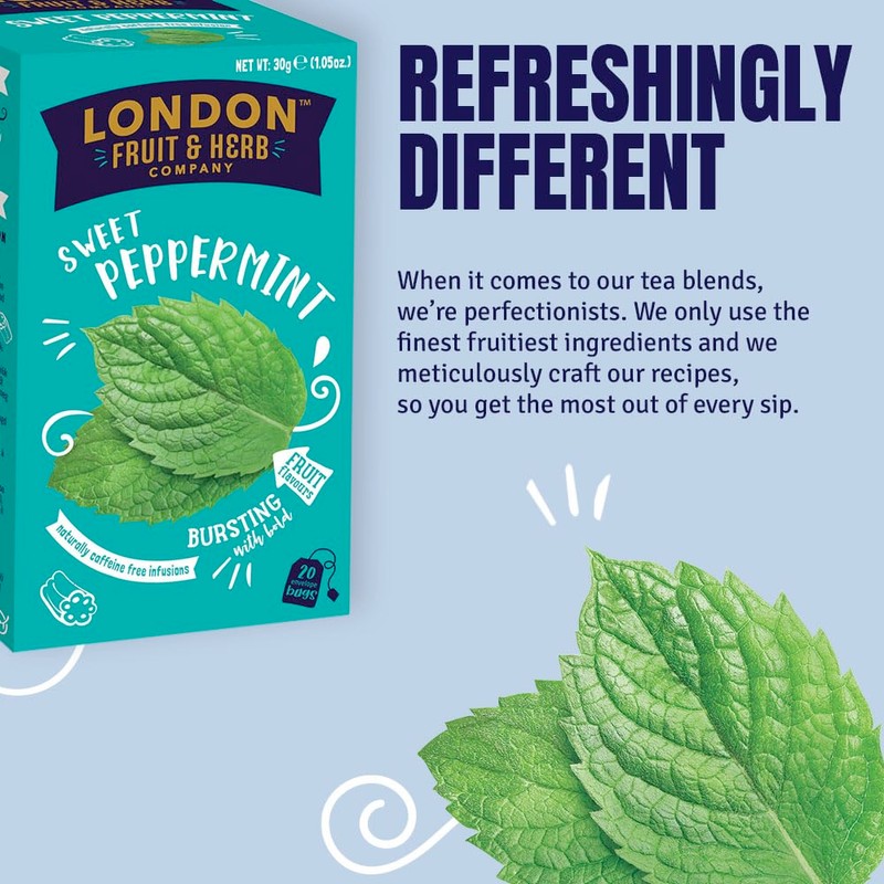 London Fruit & Herb Sweet Peppermint Tea, Caffeine-Free Herbal Infusion,