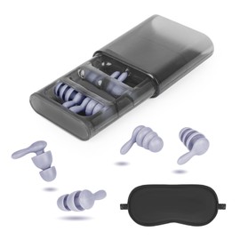 Ear Plugs for Sleeping, Earplugs Aeroplane Anti-Noise Ear Plugs for Concentration, Swimming, Meditating, Travel, Work, Sleeping + Sleeping Eye Mask (Grey, 2 Pairs+Sleep Mask)