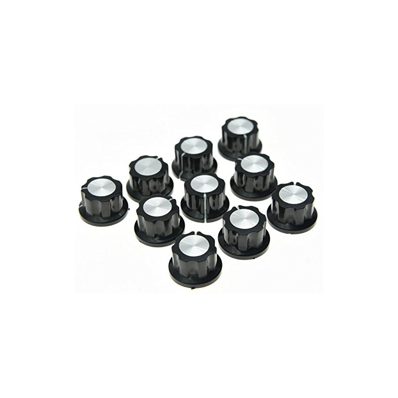 KAISH 10x Guitar Mini Effect Pedal Knobs 6mm Black w/Silver