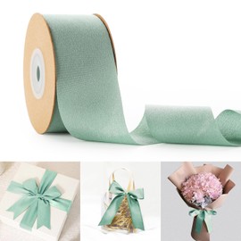 Double Faced Chiffon Ribbon 38mm Wide Sage Green Silk Chiffon Ribbon for Gift Wrapping, Bridal Flower Bouquet, Wedding Invitation Decor, Christmas Tree Decoration - 22.86 Meters/Roll
