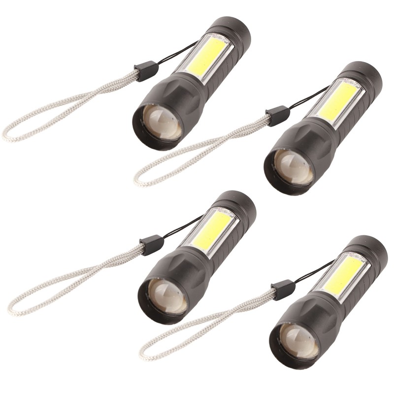 4Pcs Retractable Flashlight COB LED Zoom Flashlight Rechargeable Strong Light