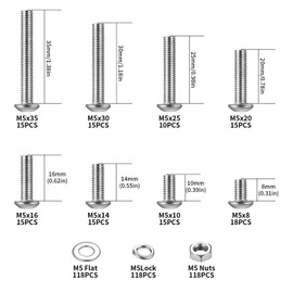 472 Pcs M5 Screws Set, M5 Bolts and Nuts Set, Assorted Nuts and Bolts Set, Hex Socket Head Cap Screws Bolts and Nuts Set with Washers Set, Pan Head Round Head Machine Screws Assortment Kit