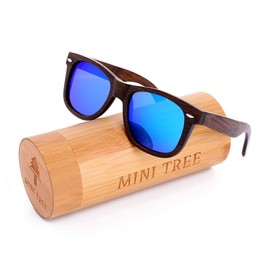 Bamboo Sunglasses Men Polarized Handmade Eyewear Cat.3 Floating Sun Glasses for Women UV Protection (Black, Blue)