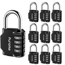 Puroma 10 Pack Combination Lock for Locker 4 Digit Outdoor Waterproof Padlock for School, Gym, Sports, Fence, Toolbox, Gate, Case, Outdoor, Hasp Storage, Cabinets (Black)