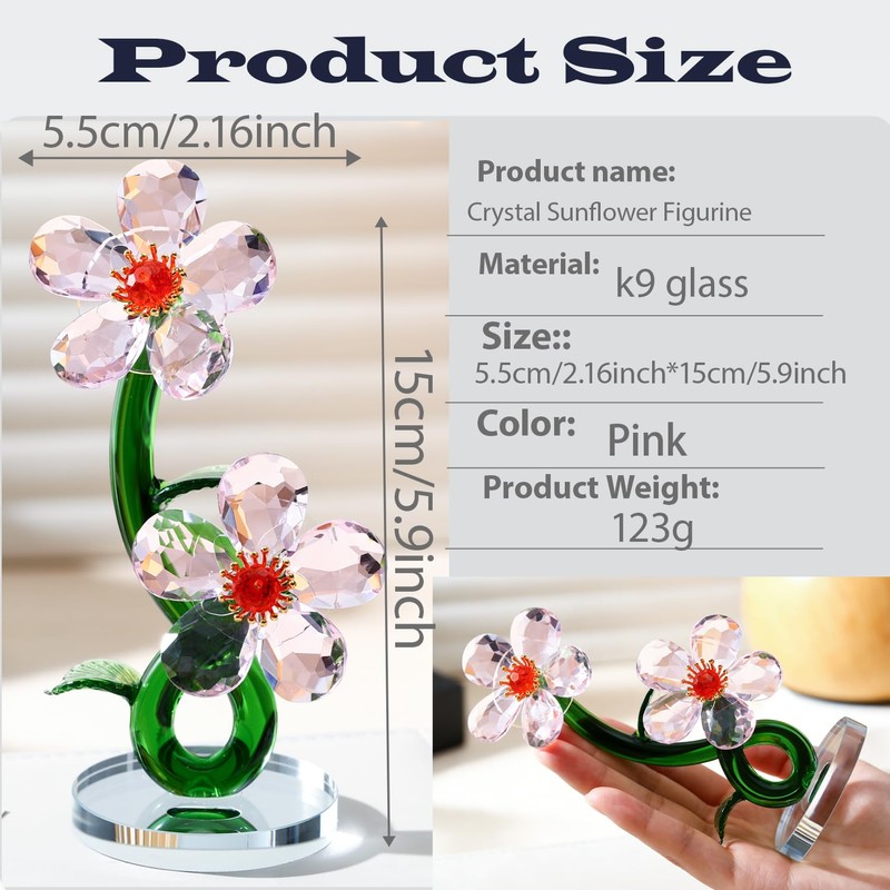 Crystal Flower Figurine, K9 Crystal Bloom Ornament,Mini Glass Gift