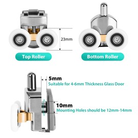8 Pieces Shower Door Wheels Curved Shower Door Rollers Replacement Spare Copper Sliding Shower Roller Wheels Runners, 23mm