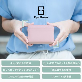 EpicGreen Pleated Card Case Mini Wallet Skimming Protection No Folding Bills Women's Men's RFID Large Capacity Box-Shaped Coin Purse Genuine Leather Small Wallet, blue