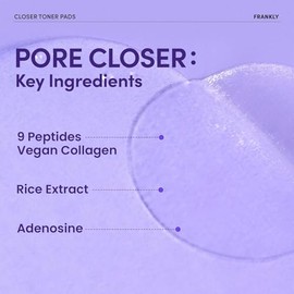 FRANKLY Pore Closer Toner Pads l Rice Jelly Pads with 9 Peptides, Vegan Collagen, Rice Extract l Pore Minimizer l Hydrating for All Skin Types l Korean Skin Care | 70 Count