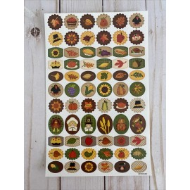 Unbranded Thanksgiving 66 Stickers Leaves Acorn Pilgrims Corn Turkey Pie Crow Grapes New
