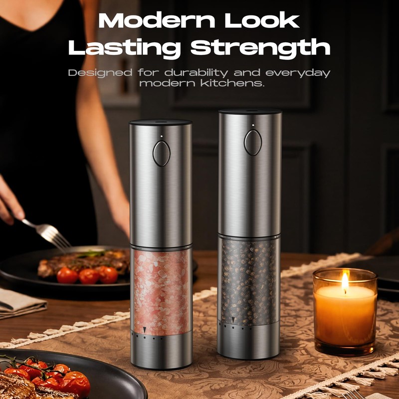 Electric Salt and Pepper Grinder Set, Rechargeable Automatic Salt and