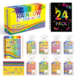 TMTECHJS 24 Pack Scratch Art Party Favors for Kids Rainbow Scratch Notebook with Stencils Stylus for Girls Boys Teens Students School Birthday Party Travel Favors Supplies