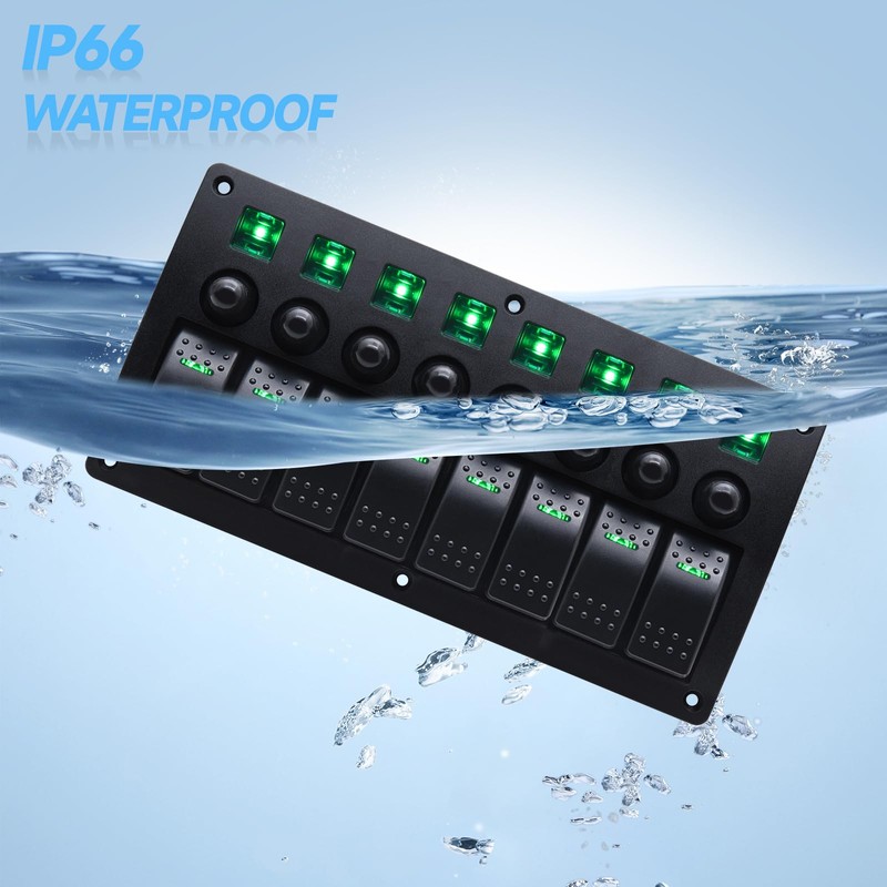 Geloo 8 Gang Marine Rocker Switch Panel, Boat Switch Panel