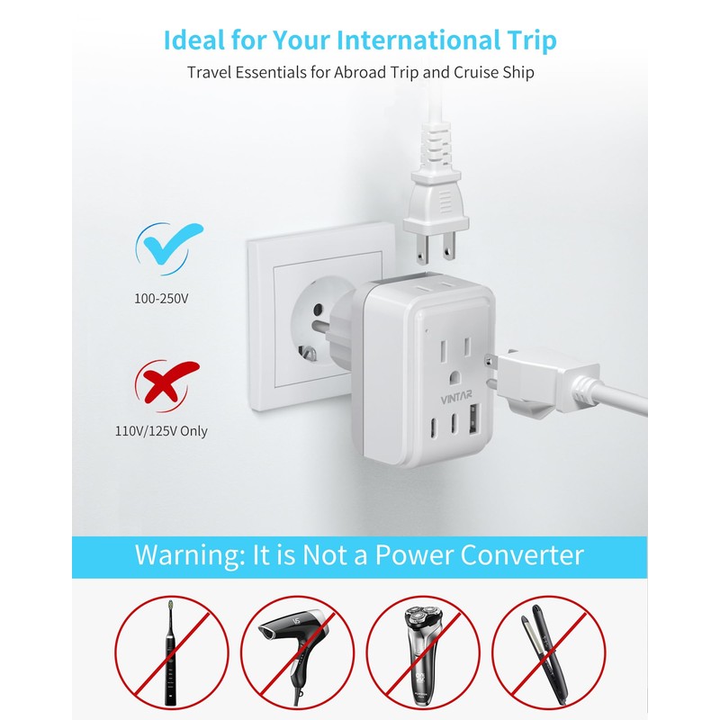 Universal Travel Adapter Kit, VINTAR International Plug Adapter with 3