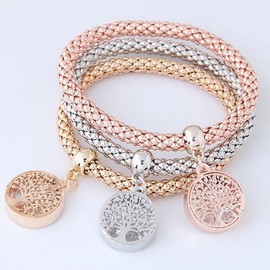 ZAMOUX 3-piece set Ladies Tree of Life Bracelet Alloy Tri-Color Diamond Pendant Bracelet Jewelry Accessories Ankle Gift Ladies Mom Girlfriend Wife Birthday Valentine's Day