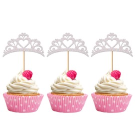24 piezas de decoración para cupcakes de princesa con purpurina para bodas, despedidas de soltera, decoración de tartas para baby shower, niñas, fiesta de cumpleaños, decoración de tartas, suministros plateados