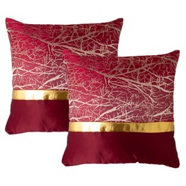 Home Luxe Premium Quality Comfortable Pillow Covers Cushion Covers with High End Embroidery for Couch Cushion Livingroom 17.7 x 17.7 inch (Pack of 2 pcs) (Red Trees with Gold Stripe)