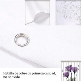 Cortina De Ducha Flor De Genciana Morada, Minimalista Cortina De Ducha De Imagen Artística Efecto Desteñido con 12 Ganchos, 72 * 72 Pulgadas