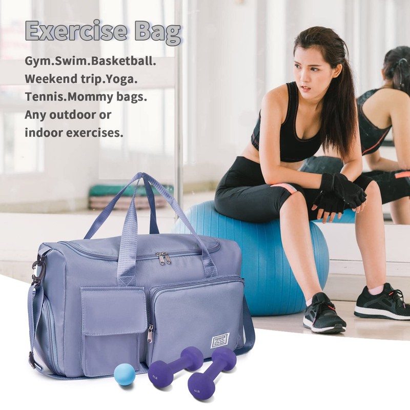 FIORETTO Women's Water-Resistant Gym Duffle Bag with Shoes Compartment, 37L
