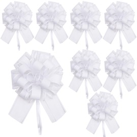 PORUPAEL Large Pull Bows,8Pcs Bow for Gift Wrapping 6 Inch Ribbon Pull Bows Gift Wrap Bows Organza for Gift Wrapping Baskets Wedding,Birthday Gift,Flower,Car Wrapping Bow Pull Bows (White)