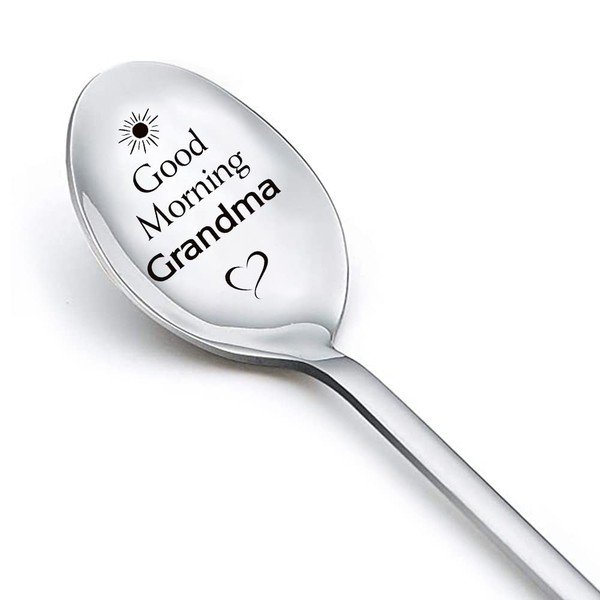 Good Morning Grandma Spoon Gifts for Nana Grandmother from Grandkids Mothers Day Gifts for Grandma Granny Nana Gifts from Grandchildren Xmas Birthday Gifts for Grammy Grandma Coffee Ice Cream Spoons