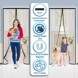 Magnetic Screen Door Fit Door Size 36×80 inch Hands Free Self Sealing,Full Frame Magic Tape Mesh Screen Door with Magnets Heavy-Duty Mesh Curtain for Sliding French Door/Entry Door/Interior-Black