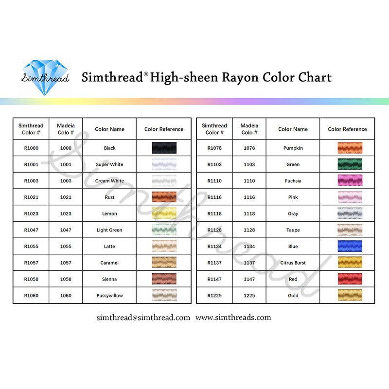Simthread Rayon Embroidery Thread 5000 m 40wt 100% Viscose for