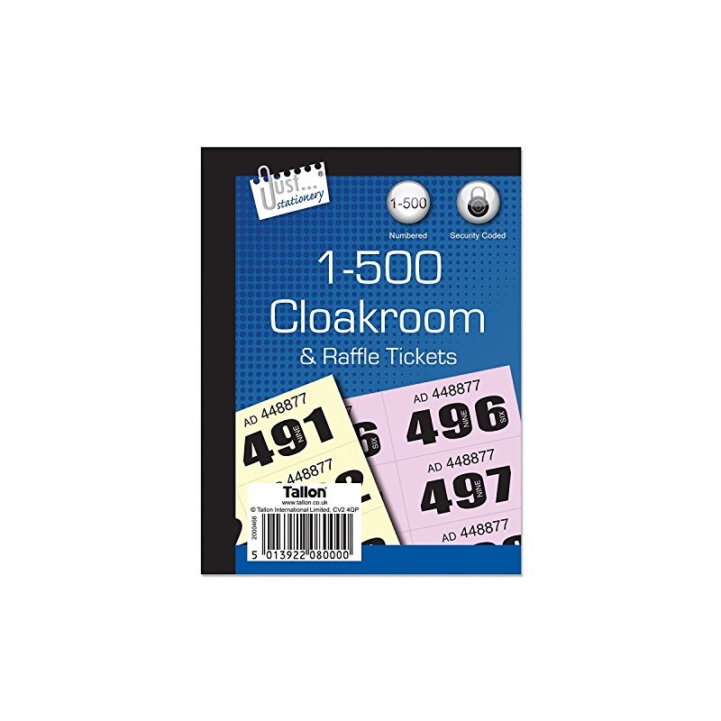 3 X Just Stationery 1-500 Cloakroom Ticket