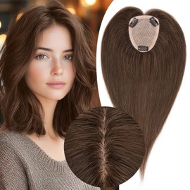 Hair Toppers for Women Real Human Hair,TESS 100% Remy Human Hair Toppers for Thin Hair,Handmade Nature-mimicking Scalp Base,3.5"*4.7" Lace Base 10" Dark Brown