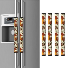 NeuKim 4 PCS Vintage Dahlia and Chrysanthemum Refrigerator Door Handle Covers Kitchen Appliances Gloves for Microwave Dishwasher Fridge Door Cloth Protector Covers