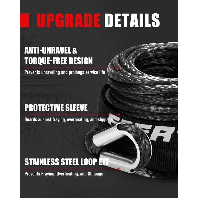 FieryRed 3/16” Winch Rope Cable,50 FT 8500 LBS ATV/UTV Synthetic