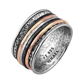 Paz Creations 925 Sterling Silver Spinner Rings for Women and Men - Hammered Pattern Thick Band Meditation Ring - Handcrafted Artisan Jewelry - Fidget Rings - Gift-Ready - Rose Gold Size 7