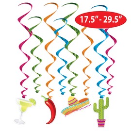 Beistle 24 Piece Mexican Theme Fiesta Hanging Swirls Whirls for Cinco De Mayo Party Decorations, 17.5" - 29.5", Multicolor