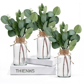 Glass Vases with Faux Plants Set of 3 Vintage Clear Vase with Artificial Greenery, Unique Cylinder Jar for Rustic Wedding Centerpieces, Home Table Decor, Farmhouse Floral Arrangements（12pcs）
