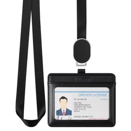 VULKIT Retractable Lanyard with Card Holder Horizontal ID Badge Holder for Men or Women Pass Holder with 2 Card Slots, Grey