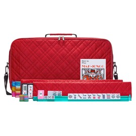 HNDTEK American Mah Jongg Set – Complete Set with Quilted PU Leather Carrying Bag, Tile Racks with Pushers, 166 Engraved Tiles, Dice, Bettor, and Instructions – Perfect for 4 Players (Red)