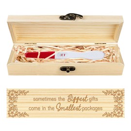 CHGCRAFT Pregnancy Test Keepsake Flower Corners Pattern Wooden Pregnancy Announcement Gifts Box with Raffia Ribbon and Lock Announcement Gifts for Dad Husband, 8x2x1.2inch