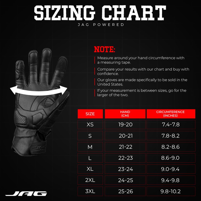 J.A.G. Leather Motorcycle Motorbike Knuckle Protection Powersports Gloves - Motorcycle