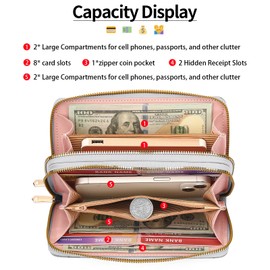 RNIEGA Wallet for Women Clutch Double Zip Around Credit Card Holder Leather Women's Wallet Large Capacity