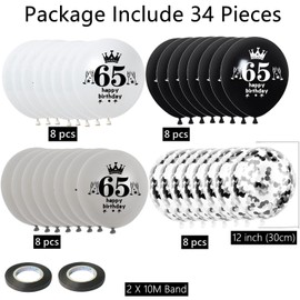 Balloons 65 Years Birthday Women Men Decorations 32 Pieces Black Silver White Latex Balloons 65 Years Birthday Deco 65 Years Woman Birthday Balloons Decoration 65 Years Man