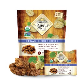 Sunny Fruit Soft Organic Turkish Dried Mulberries - 6 Bags (30 Individual Portion Packs) | Healthy, Convenient Superfood Snack Packs | ORGANIC, NON-GMO, VEGAN, HALAL, NO PRESERVATIVES, NO SUGAR ADDED