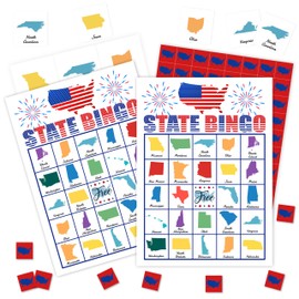 State Bingo Cards, 4th of July Party Theme Bingo Game, Patriotic Game for Family Friends Large Multiplayer Group Activities, Holiday State Party Birthday Independence Day Favors Gifts -12