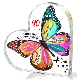 Hiipeefeel 40th Birthday Women, Heart-Shaped Acrylic Home Decoration, 40th Birthday Gift for Wife Best Friend Mum Sister Daughter Small Birthday Gift