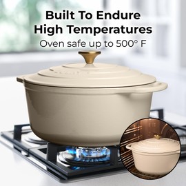 Zulay Kitchen 7.7 Quart Enameled Cast Iron Dutch Oven Pot with Lid – Premium Durability & Oven Safe up to 500°F – Heavy Duty Cookware Perfect for Bread Baking, Stews, Braising & Roasting – Ivory