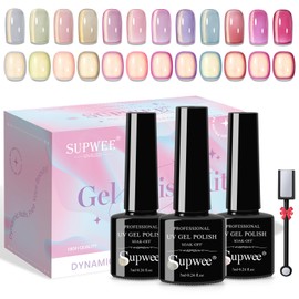 SUPWEE Cat Eye UV Gel Nagellack Set - 12 Farben Nude Rosa UV Nagellack Cat Eye mit Magnet Soak-Off Nagel Set Katzenauge Glitzer Magnetic DIY Nail Art Maniküre Salon