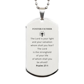 LANKEST Foster Father Engraved Silver Dog Tag The Lord is Your Light and Salvation Inspirational Gifts for Birthday or Christmas